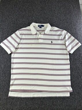 Polo Ralph Lauren Men XL White Pink Black Striped Polo Shirt Classic Fit